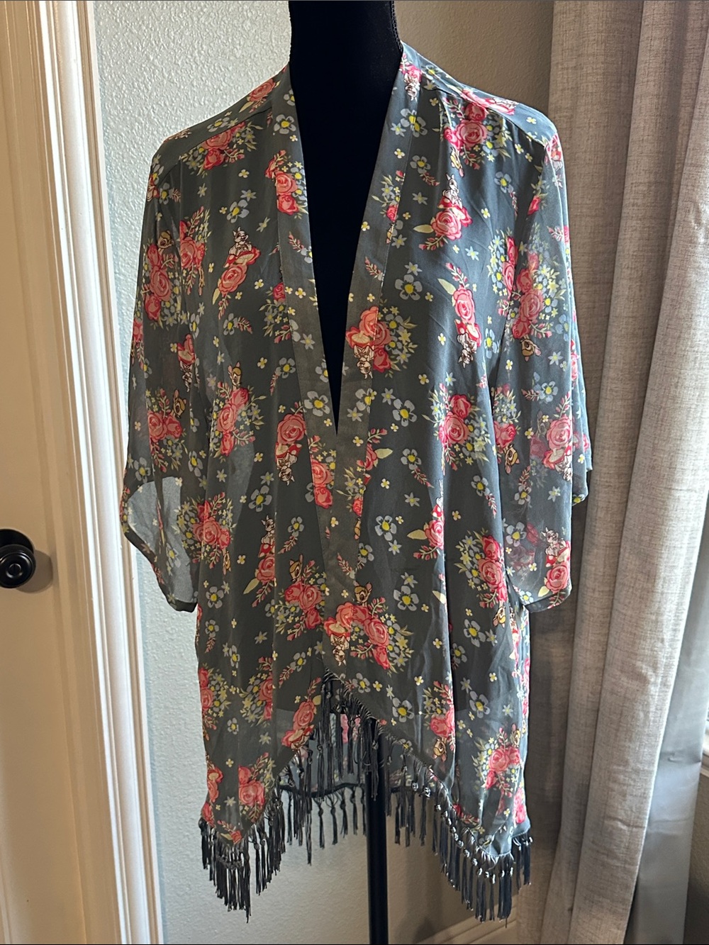 Disney Open Front Sheer Kimono Style Wrap Fringed w/ Bambi & Thumper